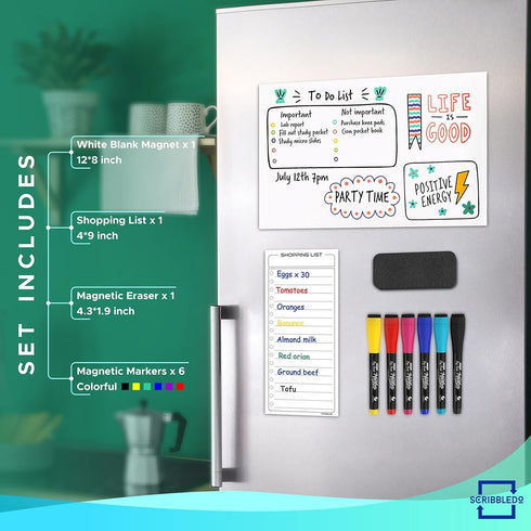 Magnetic Dry Erase Board for Fridge, 8”X12” Whiteboard with 6 Dry Erase Markers Included