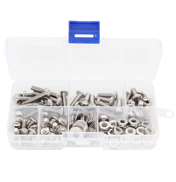 binifiMux 110pcs Assortment Kit, 10-32 Pan Phillips Screws, Hex Nuts, Flat Washers, 304 Stainless Steel, 1/4" 5/16"