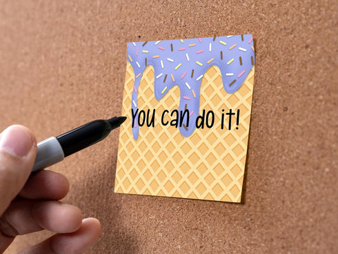 Butler in the Home 12 Pack Sticky Notes 3"x3", 50 Sheet Count Per Pad, Blue Dripping Ice Cream Sprinkles Waffle Cone