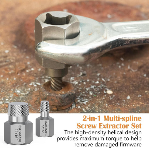 BSUXMAFG 36Pcs Set 2-in-1 Frozen, Bolt Extractor and Spiral Screw Extractors, Multi-Spline Screw Extractors, Stripped