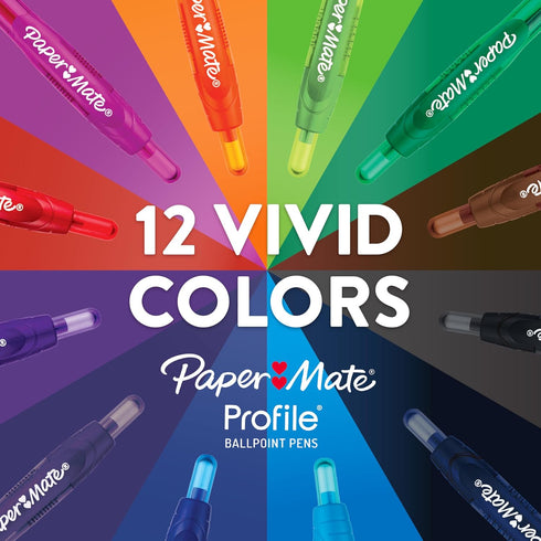 Paper Mate Ballpoint Pen Profile, Retractable Medium Point (1.0mm) Black, 12 Count
