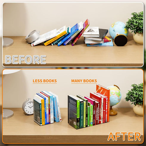 4 SUOXING PCS Clear Acrylic Bookends for Shelves Decorative,Invisible Book Stopper with Non-Slip Mats for Heavy