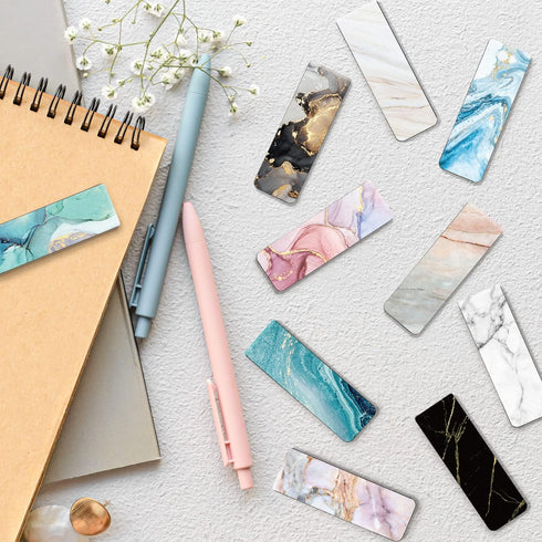 WAVEYU Magnetic Bookmarks for Women and Men, Assorted Page Markers for Book Lovers, 10 Marble Designs for School and