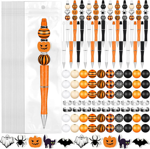 Zhanmai 197 Pcs DIY Halloween Beadable Pen Kit - 24 Assorted Bead Pens with 101 Halloween Beads & 48 Spacer Beads