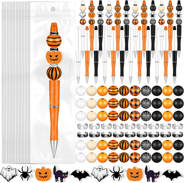 Zhanmai 197 Pcs DIY Halloween Beadable Pen Kit - 24 Assorted Bead Pens with 101 Halloween Beads & 48 Spacer Beads