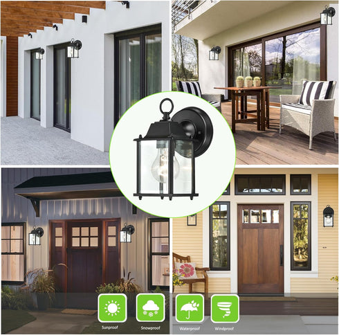 2 Packs Bulbs WISBEAM Outdoor Wall Lantern, Black Exterior Waterproof Wall Sconce for House, Aluminum Housing Plus