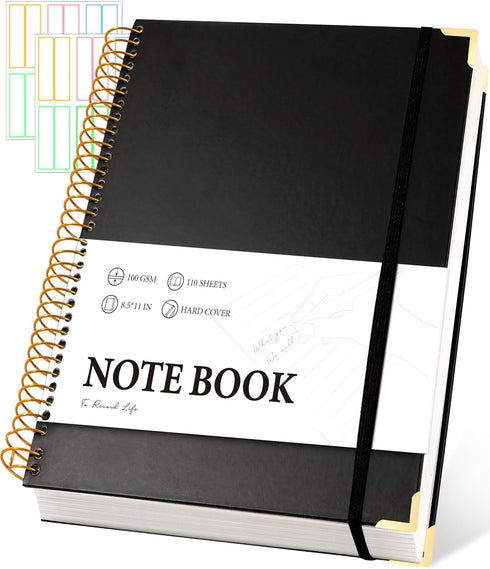 FLYING EAGLE Black Spiral Notebook, College Ruled 8.5 X 11, Large Hardcover Notebooks for School Supplies, 200 Pages