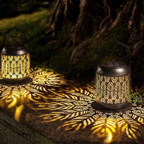 2 Pack LeiDrail Solar Lantern Outdoor Hanging Lanterns Garden Metal Decorative Light Warm White LED Waterproof