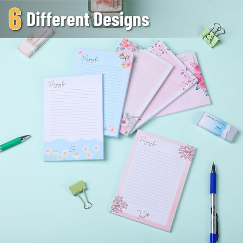 Mr. Pen Lined Sticky Notes, 4x6, 6 Pads, Floral Sticky Note, Aesthetic Self-Stick Note Pads