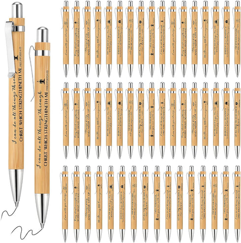 Bible Verse Pens Bamboo Christian Pen, Wooden Retractable Inspirational Quotes Ballpoint Pen Bulk for Gifts