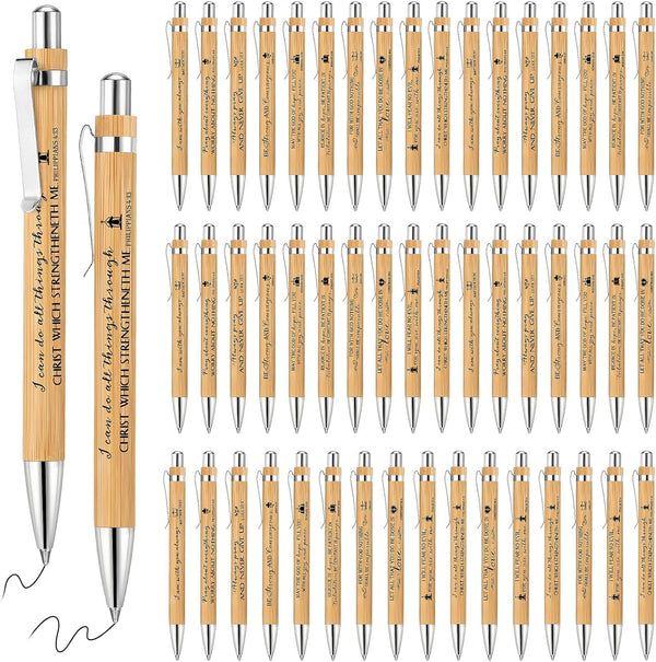 Bible Verse Pens Bamboo Christian Pen, Wooden Retractable Inspirational Quotes Ballpoint Pen Bulk for Gifts