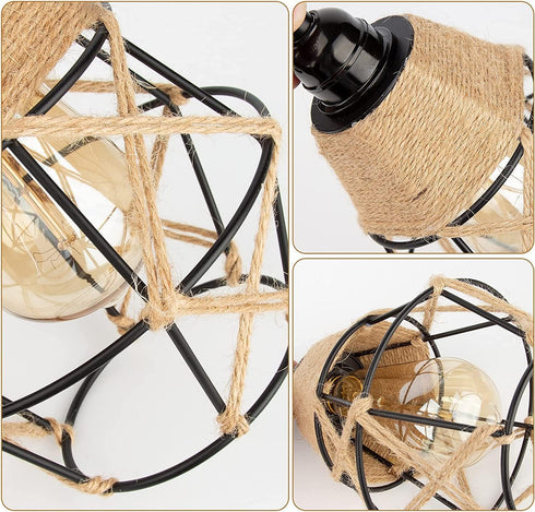 EcoGehen Bulb Vintage Boho Lamp Shades Rustic Industrial Woven Pendant Light Wall Sconces Lampshade Metal Guard Cage
