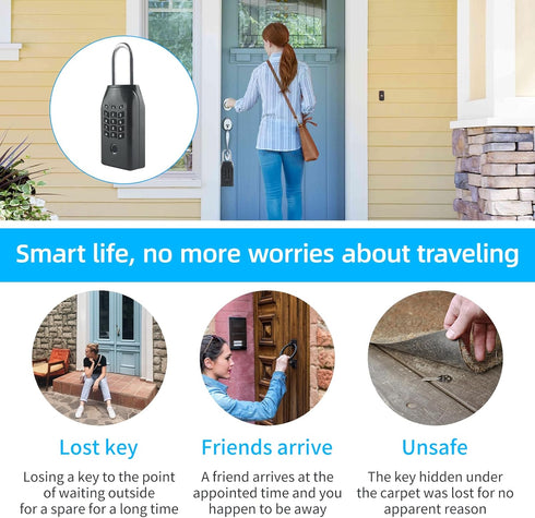 Smart Key Lock Box, with Fingerprint,Tuya APP,Password and Emergency Key Unlocked Methods, APP Remote Control