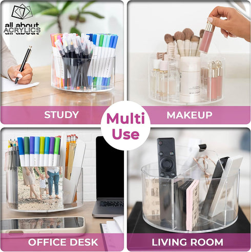 ALL ABOUT ACRYLICS 360 Acrylic Marker Organizer - Multipurpose Rotating Holder for Pencil, Pen, Makeup Brushes, Crayon