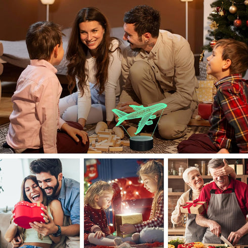 3D CoolGift Mart Airplane Night Light, LED Optical Illusion Airplane Lamp with Remote Control and Timer, Christmas