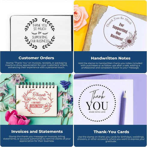 Packaging 1-5/8" Pre-Inked Grateful Blooms Business Thank You Stamp | Professional Custom Pre-Inked Stamper for Small