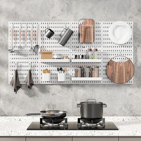 Pegboard Combination Kit, Wall Mounted Storage Set with 4 Pegboards & 14 Accessories, White Peg Boards Organizer