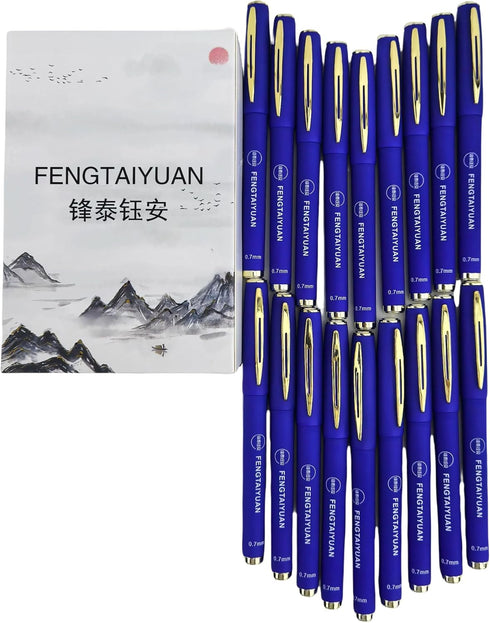 Fengtaiyuan B07P18 Blue Gel Ink Rollerball Pens - Fine Point 0.7mm, Comfortable Non-Slip Grip, 18-Piece Box