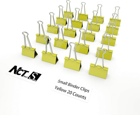 Binder Clips Small Metal Clamp, 0.75 inch / 19 mm, Yellow, 20-PCS