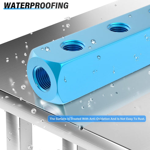TAILONZ PNEUMATIC 1/4" Blue 6 Way 9 Port Pneumatic Shunt Aluminum Block Air Distribution Block
