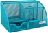 EasyPAG Desk Organizer Mesh Desktop Office Supplies Multi-functional Caddy Pen Holder Stationery with 6 Compartments and 1 Drawer for Office, Home, School, Classroom, Blue by EasyPAG