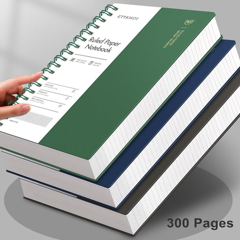 EMSHOI B5 Spiral Notebook, College Ruled Lined Journal, Large 7.48" X 10.15", 300 Pages, Waterproof Hardcover