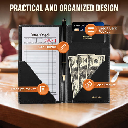 9" 5", 16 Pack (16) MYFULLY Check Presenters for Restaurants x Guest Check Card Holders Premium Leather Bill Server