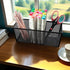 Black Mesh Pencil Holder, 3 Compartments Metal Desk Organizer for Pens, Kitchen Utensils, Small Office Supplies