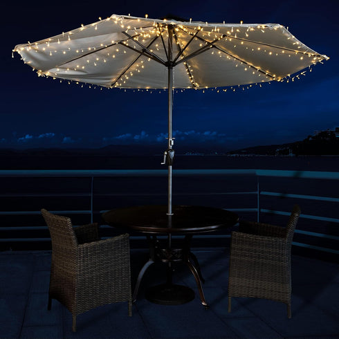 Patio Umbrella Lights, Solar Waterproof Umbrella String Lights with 360 Warm White