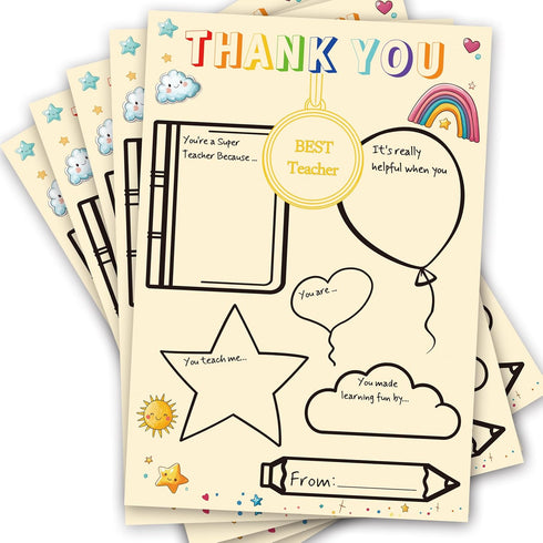 TzenvoGift 5-Pcs Teacher Thank You Cards Fill-in-the-Blank Appreciation Cards with Gold Foil Medal