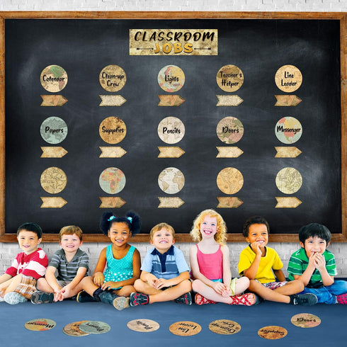 Classroom Jobs Bulletin Board Set, Travel The Map Teacher's Helper Charts, Chalkboard Wall Decor for Classroom