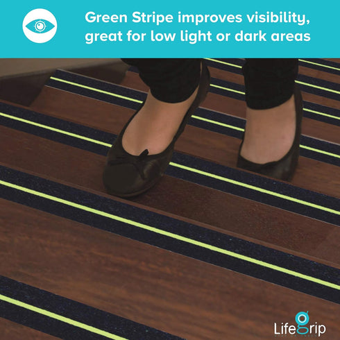 LifeGrip Anti Slip Traction Tape, 2 Inch x 15 Feet, Glow in Dark Green Stripe, Best Grip Tape