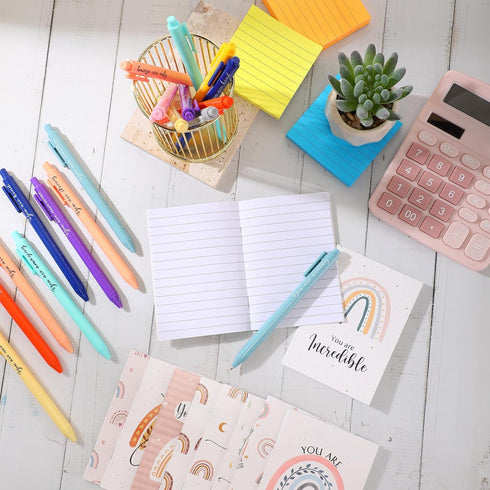 Ctosree 50 Pack Inspirational Gifts – Rainbow Pocket Notepad Notebooks with Motivational Ballpoint Pens for Back to