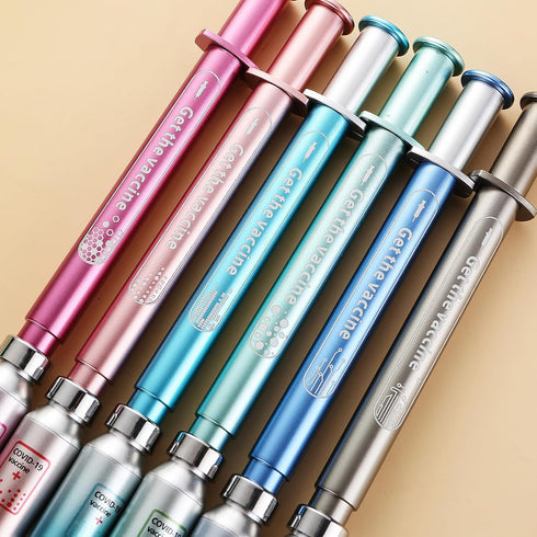 Exasinine Syringe Pens, Luminous Gel Pen Light, Beautiful Ballpoint Pens for School and Office Party Supplies, 6 Pcs