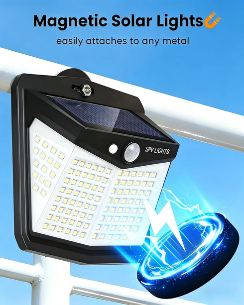 128LED 800LM IP65 Magnetic Solar Lights Outdoor, Motion Sensor Lights for Metal Fence, Waterproof Magnetic Outdoor