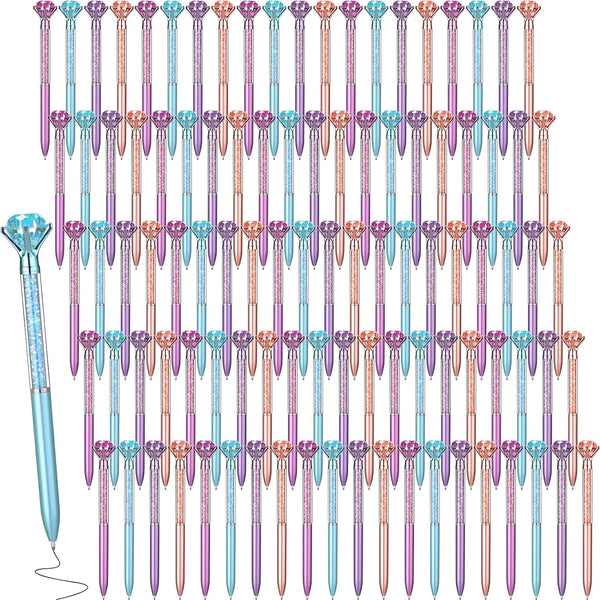 Sherr 100 Pack Big Crystal Diamond Pens, Cute Retractable Ballpoint Pens with Rhinestones, 4 Color Black Gel Ink