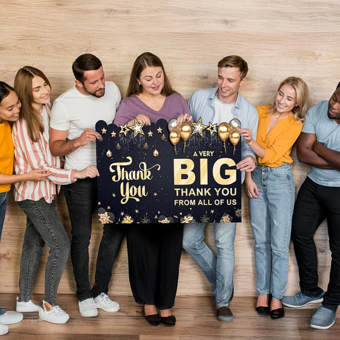 Large Thank You Card with Envelope, Jumbo Appreciation Card Black Gold, Giant Thank U Guest Book for Men Women Signing