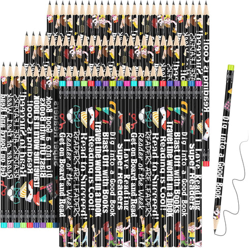 Fun Assorted Reading Pencils in Bulk, Wooden Pencils with Eraser for Kids, Classroom Reward, 150 Pieces