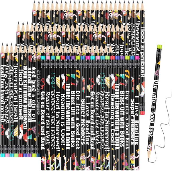 Fun Assorted Reading Pencils in Bulk, Wooden Pencils with Eraser for Kids, Classroom Reward, 150 Pieces