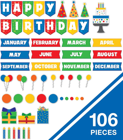 Carson Dellosa Birthday Fun Bulletin Board Set, Happy Birthday Banner, Monthly Birthday Headers, Birthday Balloons, Birthday Bulletin Board Cutouts, Party or Classroom Décor (106 Pc) by Carson Dellosa Education