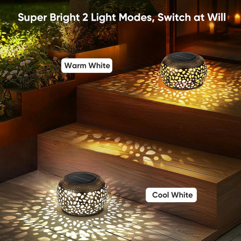 2 Pack 2 Solar Lanterns Waterproof Outdoor Decor: Hollow Out Retro Metal Solar Lights - Unique Gardening Gifts