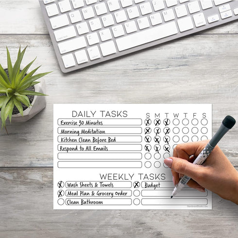 Dry Erase Whiteboard Task Planner - Glassboard Studio Removable Adhesive Decal with Fine-Tip Magnetic Marker