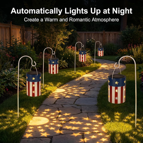 Patriotic Hanging Solar Lantern American Independence Day Garden Lantern Outdoor Decorative Waterproof LED Solar