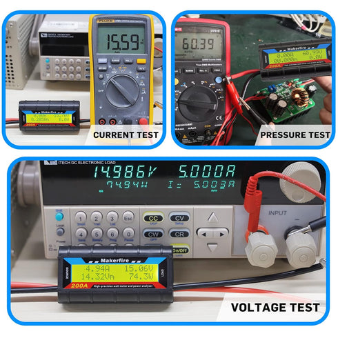 Makerfire 200A Upgraded Watt Meter with Longer Wire, High Precision Power Analyzer, Battery Tester, Voltage Amp