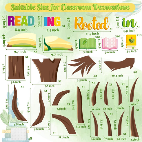 CY2SIDE Reading Tree Bulletin Board Set, 55PCS Rooted in Reading Tree Cutouts for Back to School Decoration