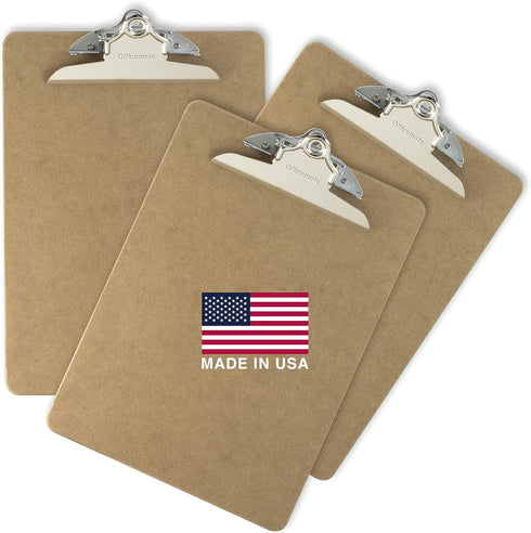 Officemate 3 Pack Recycled Wood Clipboard, Letter Size, 9" x 12.5" with 6" Clip, Brown (83133)
