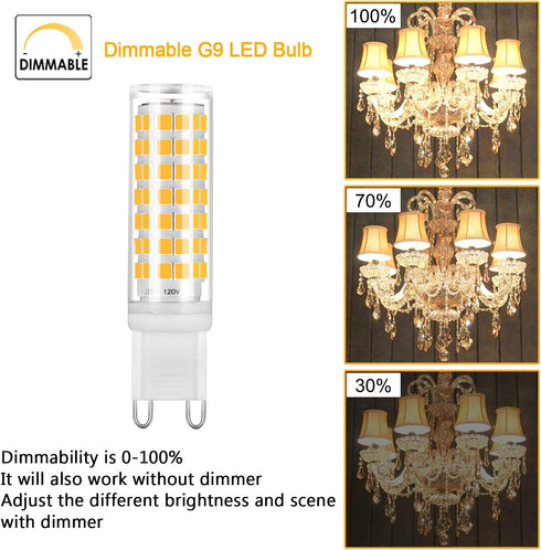G9 Bulb Dimmable 6W 3000K, T4 G9 Bulbs 120V 530LM, 50W 60W Bulb G9 Bulbs 6 Pack YUIIP LED Warm White Ceramic Bi-pin