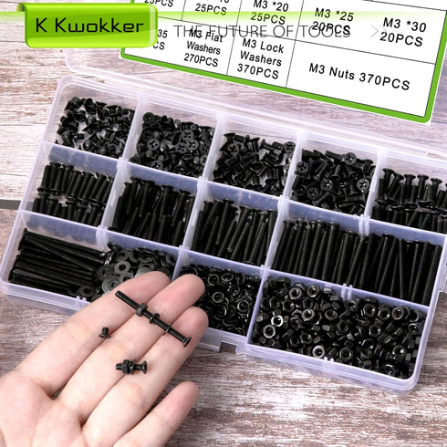 K Kwokker 1480Pcs M3 4mm 35mm M3 Countersunk 3D 4/5/6/8/10/12/16/20/25/30/35mm Flat Head Phillips Machine Screws