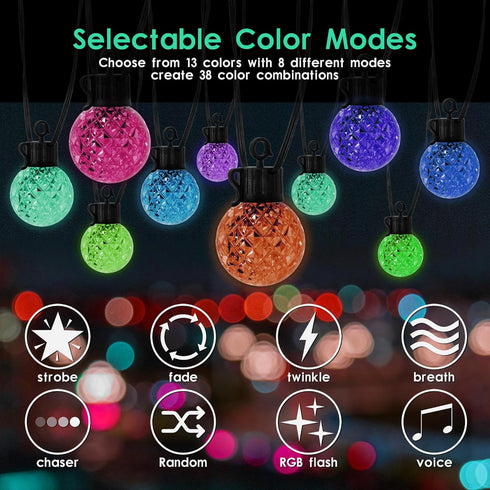 Sunlitec 25 Bulbs, IP65 8 4 15ft Solar LED String Lights, RGB Color Changing Bluetooth App Control, Waterproof, Scene