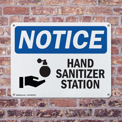 (2 Pack) 10 Inch 7 Inch Hand Sanitizer Station OSHA Notice Sign X Plastic Sign, Weather Resistant, UV Protected